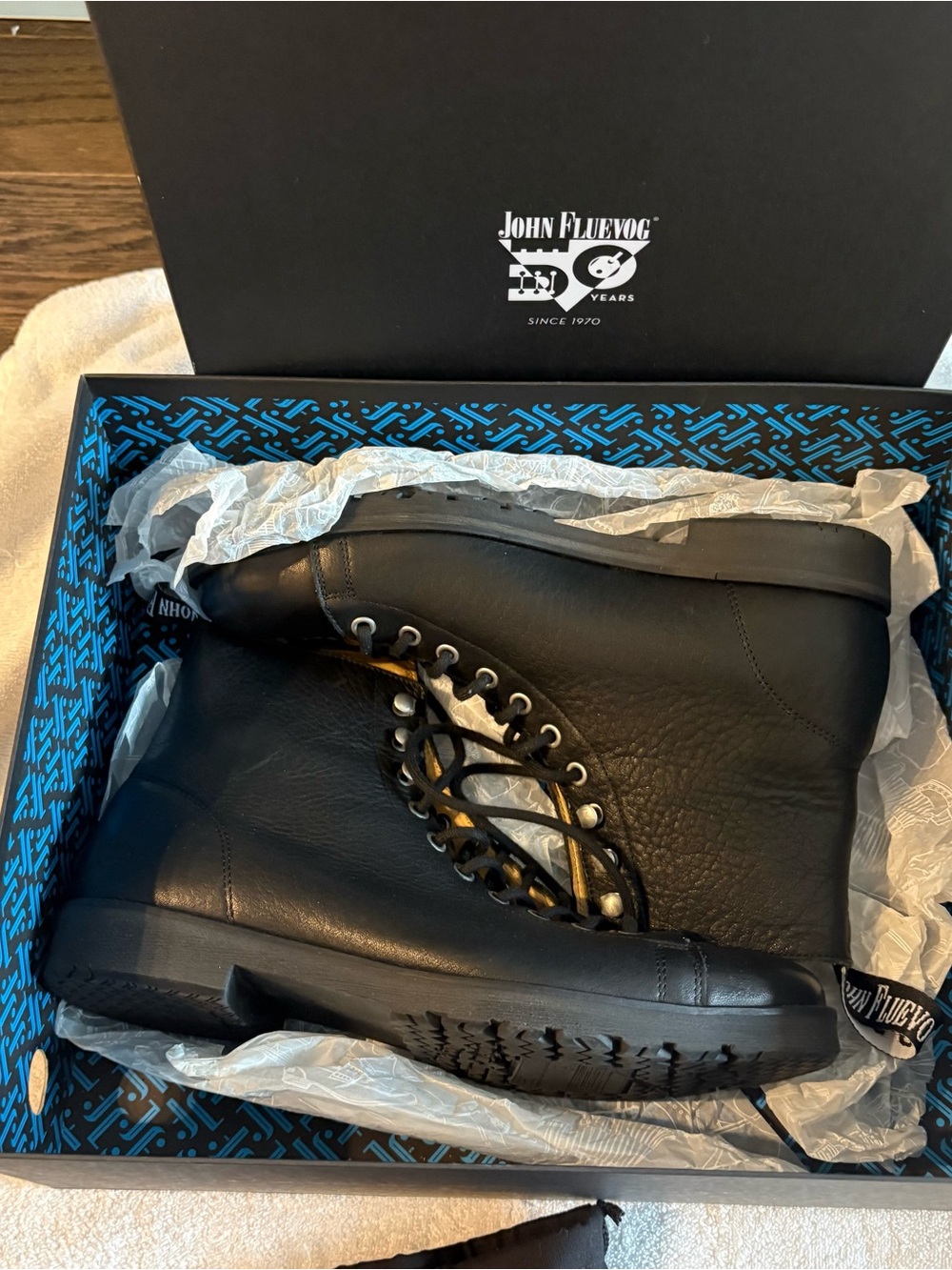 John Fluevog Black Leather Lace-Up Ankle Boots